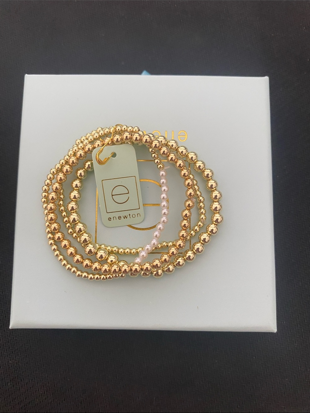 enewton Gold Beaded Stretch Bracelet Set with Pink Accent Beads